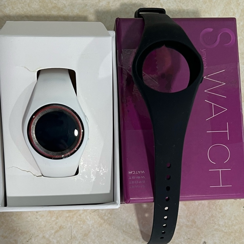 Sports Fitness Tracker Watch - White & Black Changeable Bands - New in Box